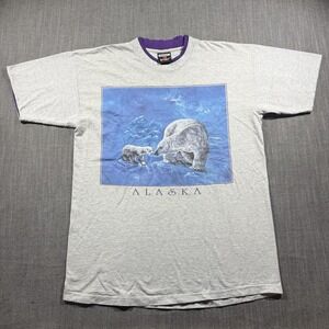 Vintage Signal Sport Shirt Mens Large Gray Alaska Bear Graphic Made USA 90s